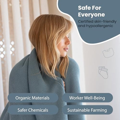Dalisa Alina GOTS Organic Cotton Throw Blanket, Smoke Blue, 80x90 in
