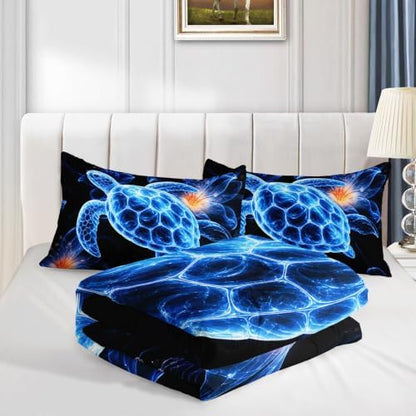 HOSIMA Sea Turtle Comforter Full with Floral Printed with 2 Pillowcases.