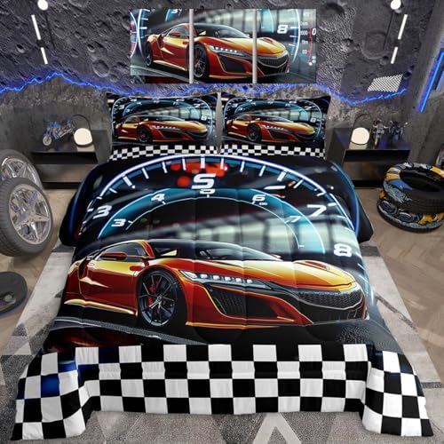 Feelyou Race Car Comforter Set Toddler Size Speed Sports Car Bedding Set Ultra Soft Racing Car Comforter for Kids Boys Girls Extreme Sports Duvet Quilt Bedroom Decor Automobile Quilt