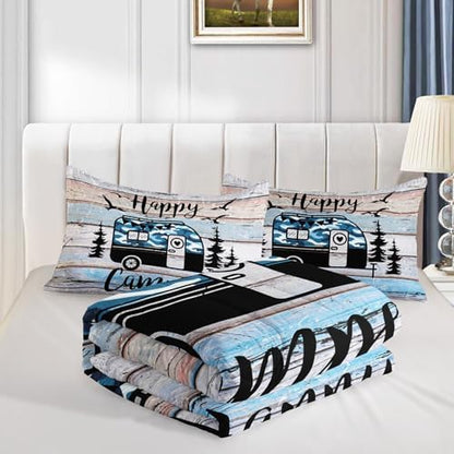 HOSIMA Teens Happy Camping Decor Full Comforter Set with 2 Pillowcases.