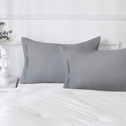 YIYEA Pillow Cases Queen Size Set of 4, Ultra Soft 1800TC Hotel Quality Double Brushed Microfiber Embroidered Pillowcases and Floral Pillow Covers, Envelope Closure, Fade Resistant (20"x30")