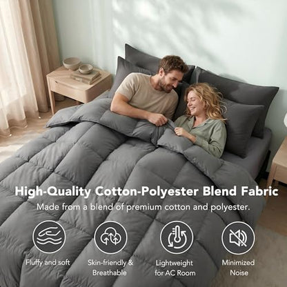 Feather Down Fiber Comforter Twin Size,Premium Ultra-Soft Breathable Comforter High Fill Power Grey Duvet Insert,All Season Hotel Luxury Bedding Comforters