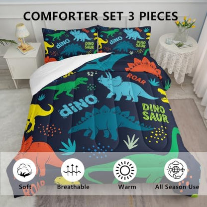 Axolotl Boys Cartoon Dinosaur Comforter Bedding Set,Cute Dinosaur Bedding Set for Boys Girls,Colorful Dino Animal Kids Comforter for Teens Kids Adults All Season,1 Quilt 2 Pillow Cases King Size