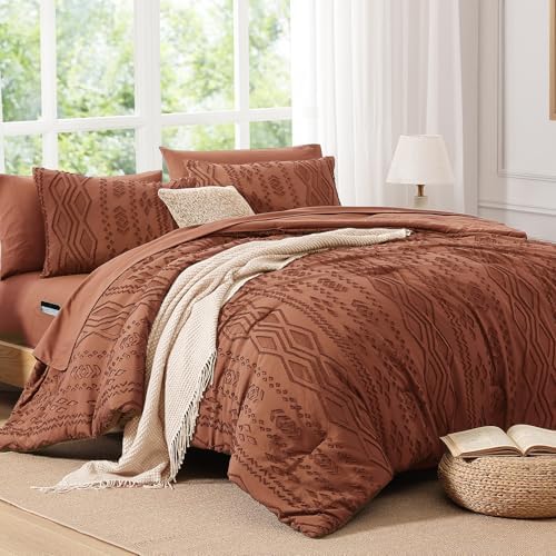 King Size Comforter Set Autumn Leaf Tufted Boho Bedding Sets 7 Pieces
