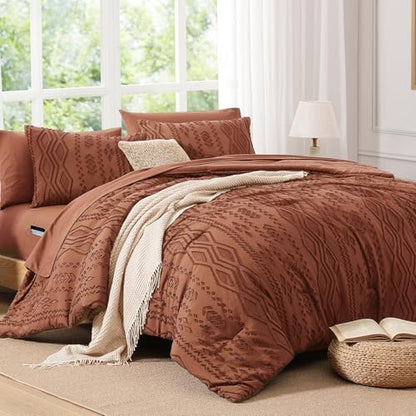 King Size Comforter Set Autumn Leaf Tufted Boho Bedding Sets 7 Pieces