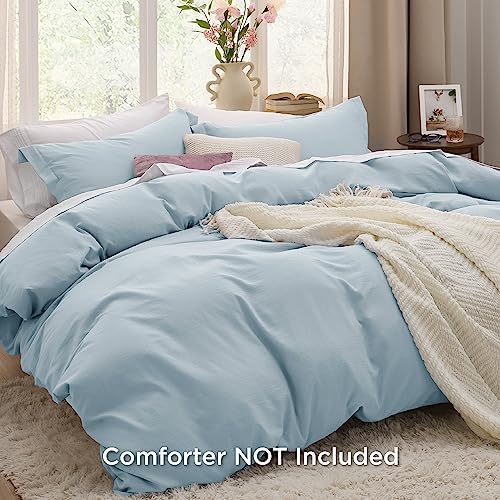 Bedsure Sky Blue Duvet Cover King Size - 3 Pieces Prewashed Cotton-Like Polyester Extra Soft Bedding Set, Includes 1 Duvet Cover 104x90 Inches with Zipper Closure & 2 Pillow Shams, No Comforter
