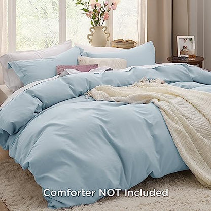 Bedsure Sky Blue Duvet Cover King Size - 3 Pieces Prewashed Cotton-Like Polyester Extra Soft Bedding Set, Includes 1 Duvet Cover 104x90 Inches with Zipper Closure & 2 Pillow Shams, No Comforter