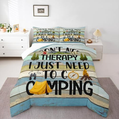 RV Camper Trailer Comforter Set King,Watercolor Graffiti Wooden Door Bedding Set 3pcs for Kids Youths Room Decor,Adventure Sport Quilt Set,Country Duvet Insert with 2 Pillowcases