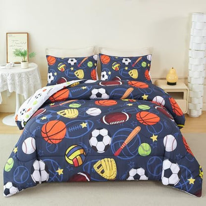 RYNGHIPY 3pcs Twin Navy Balls Printed Comforter Set for Boys