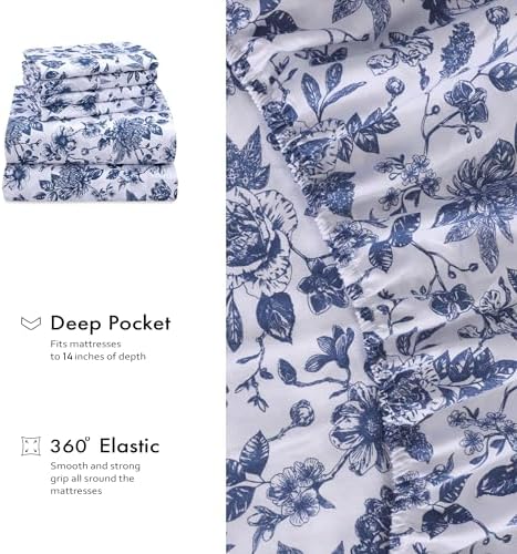 RUVANTI 100% Cotton California King Sheet Set, Percale Sheets, Wild Flower