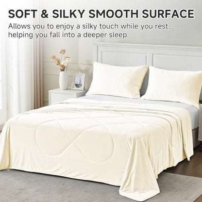 HOMFINE Cooling Comforter for Hot Sleepers King/Cal King, Beige 108"x90"