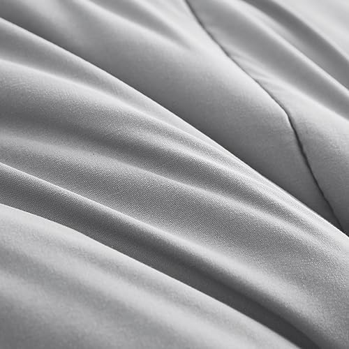 Maple&Stone Queen Comforter Set 7 Pieces Bed in a Bag Light Grey Bed Set
