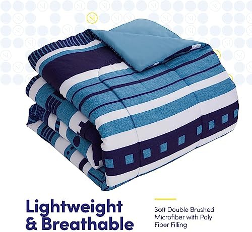 Sweet Home Collection 7 Piece Comforter Set Bag Solid Color All Season Soft Down Alternative Blanket & Luxurious Microfiber Bed Sheets, Marino, Twin