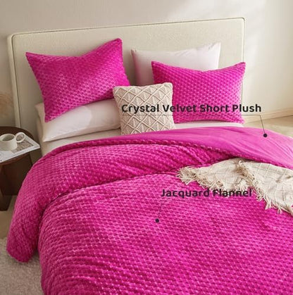 Petrichor Fluffy Queen Comforter Set - Ultra-Soft Pink Flannel Thick Comforter for Queen Bed, Luxury Warm Bedding Set for Winter & Fall, Cozy Fuzzy Bed Set 3 Pieces (1 Comforter & 2 Pillowcases)