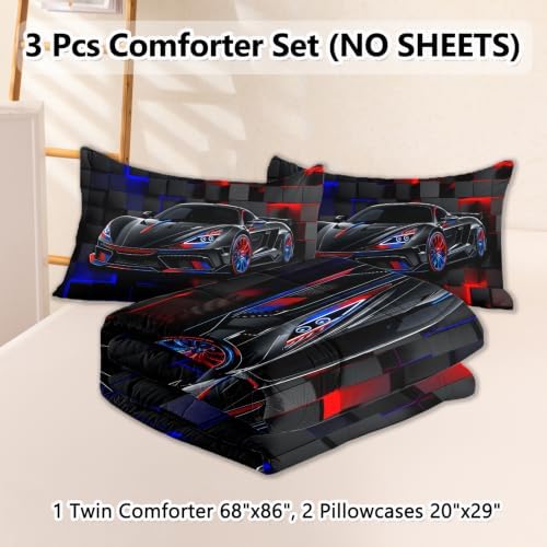 3 Pcs Twin Car Bedding Sets for Boys, Race Car Twin Comforter Set for Boys Teens, Twin Boy Bedding Set