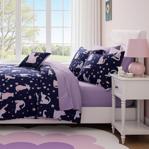 Full Size Comforter Sets for Girls - 7 Pieces Cute Cat Full Bedding Set