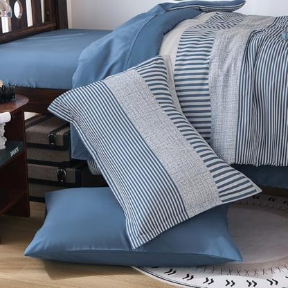 Cottolester Kids Comforter Sets Twin Size,Mineral Blue Striped Comforter