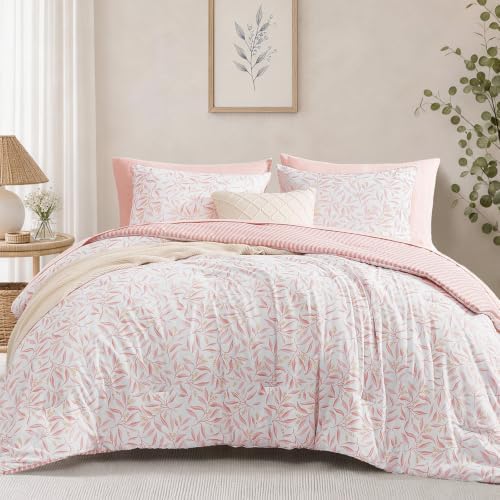 Monbix Full Size Comforter Sets-7 Pieces Floral Reversible Bed in a Bag