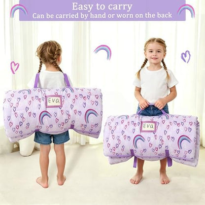 Toddler Nap Mat for Preschool 50''x30'' Sleeping Mat with Removable Pillow and Minky Blanket for Kids Ages 3-7 Roll Up Soft Sleeping Bag for Boys Girls Kindergarten Daycare Sleepover