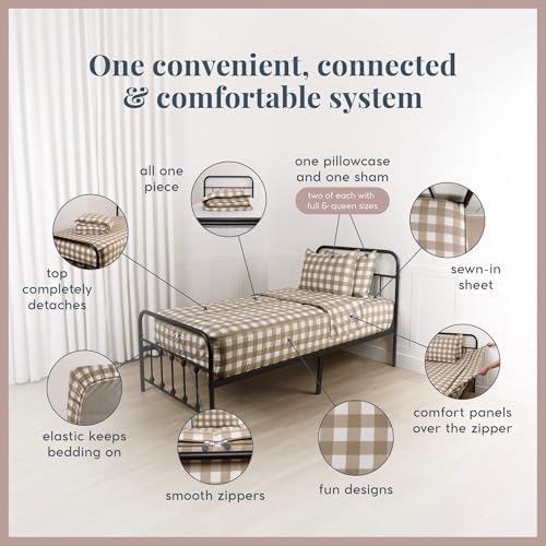 Beddy's Tan Checkered All-in-One Zipper Bedding Set for Kids/Teens - Full
