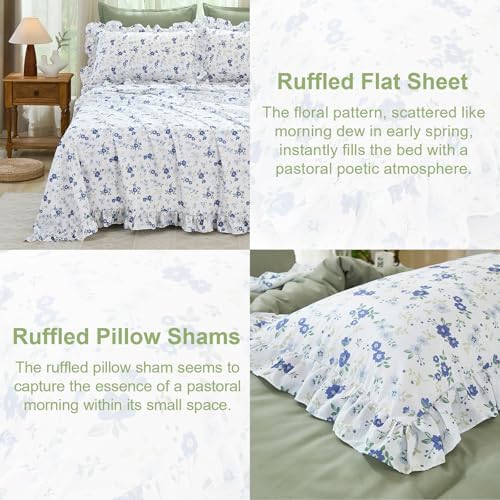 WONGS BEDDING 8PC King Comforter Set, Ruffle Comforter with Floral Sheets
