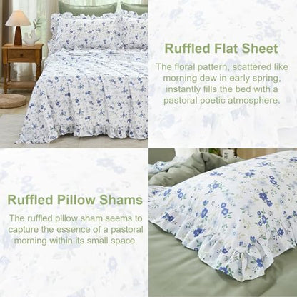 WONGS BEDDING 8PC King Comforter Set, Ruffle Comforter with Floral Sheets
