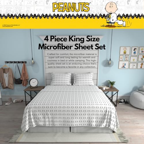 Peanuts Snoopy Bedding Super Soft Cozy Microfiber 4 Piece King Sheet Set, (Officially Licensed Product) By Franco