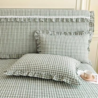 LifeTB Twin XL Comforter Set Green Gingham Comforter for Men Boys Ruffle Plaid Comforter Set Checkered Grid Bed Comforter with 2 Pillowcases Fluffy Soft Vintage Plaid Gingham Bedding Set Twin XL