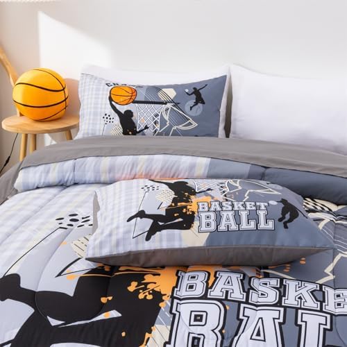 A Nice Night Basketball Themed Full Bed Gary Comforter Sets for Boys Teens