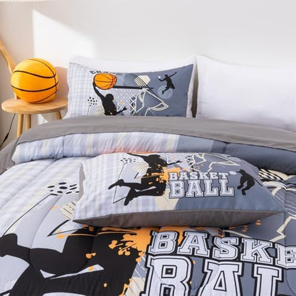A Nice Night Basketball Themed Full Bed Gary Comforter Sets for Boys Teens
