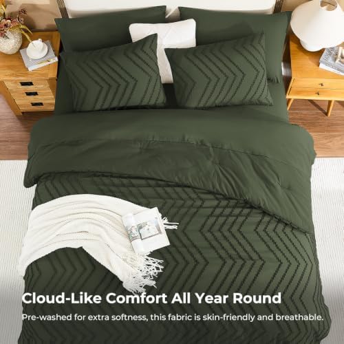 Litanika Olive Super King Comforter Set with Sheets, 7 Pieces Boho Bed Set