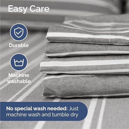 Cal King Size 4 Piece Sheet Set - Comfy Breathable & Cooling - Grey Stripes