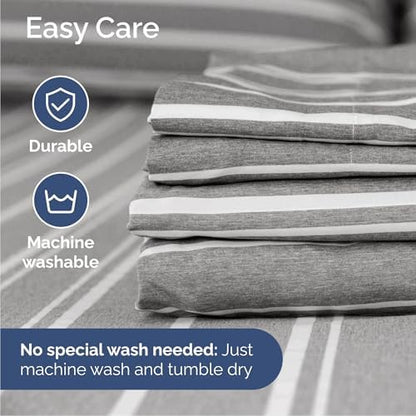 Cal King Size 4 Piece Sheet Set - Comfy Breathable & Cooling - Grey Stripes