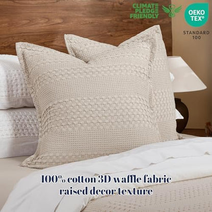 PHF Cotton Ruffle Waffle Weave Euro Sham Covers 26"x26", Oatmeal, No Insert
