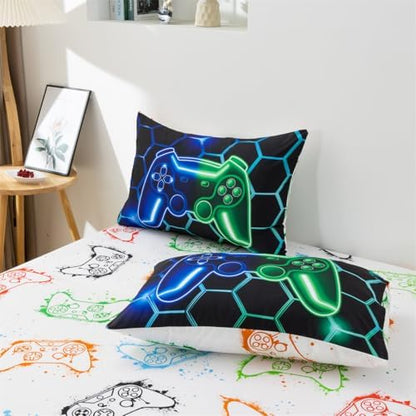 NTBED Twin Gaming Comforter Set for Boys Girls Kids 3D Game Bed in A Bag Lightweight Gamer Bedding Sets Blue Green