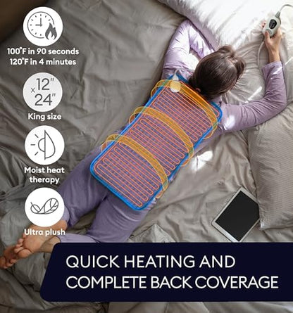 GENIANI Electric Heating Pad for Back Pain & Cramps Relief, Electric Throw, Auto Shut Off, Machine Washable, Moist Heat Pad for Neck & Shoulder, 12x24 Electric Blue
