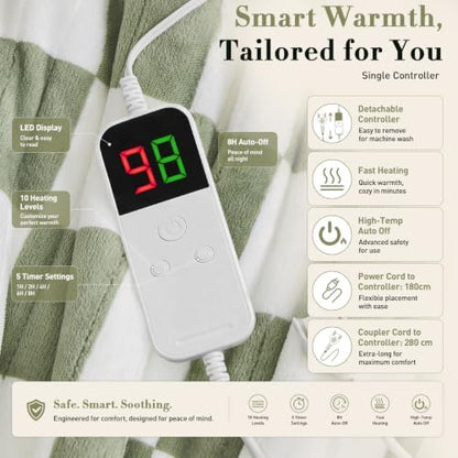Electric Blanket Heated Twin 62"X84", Heating Blanket Twin, Sage Green