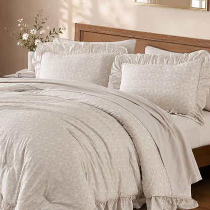 BLOOMHAVEN Full Size Comforter Sets-7 Pieces Ruffle Bedding Floral Sheet