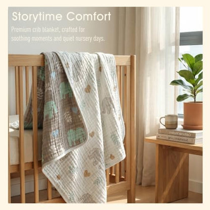 Muslin Baby Blanket, Organic Cotton Blend Jacquard (Elephant)
