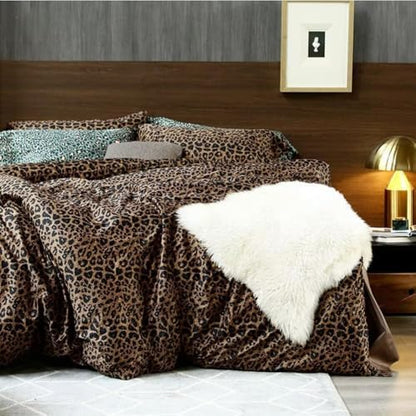mixinni Animal Cheetah Comforter Set Queen 3 Pieces Leopard Print Bed Set Sexy Soft Fluffy Floral Printed Pattern Bedding Set with 2 Pillowcases for All Season-(1 Comforter + 2 Pillowcases)