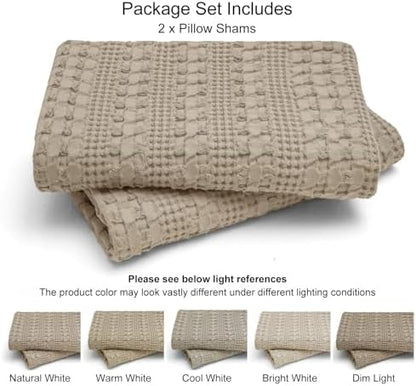 PHF 100% Cotton Waffle Pillow Shams Standard Size, 2 Pack 20" x 26" Soft Skin-Friendly Pillowcases, No Filling, Aesthetic Woven and Breathable Waffle Weave Pillow Case Covers for Bed, Simply Taupe