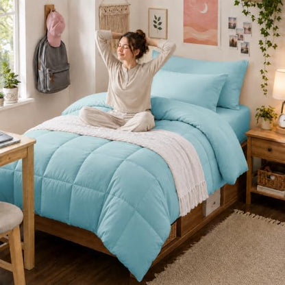 Anluoer Twin Comforter Set, 5 Piece Bed in a Bag Twin Bedding Sets