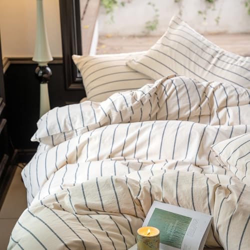 Striped Comforter Set Twin XL Size Grey Stripes Pattern Printed Comforter 3 Pieces Lightweight Boho Bedding Comforter Set for All Seasons Breathable Soft Fluffy Beige Comforter with 2 Pillowcases
