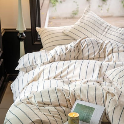 LifeTB Striped Comforter Set King Size Grey Stripes Pattern Printed Comforter 3 Pieces Lightweight Boho Bedding Comforter Set for All Seasons Breathable Soft Fluffy Beige Comforter with 2 Pillowcases
