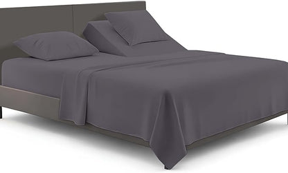 SGI bedding Adjustable Split Head Flex Top Queen 36" Microfiber Sheet Set – Ultra Soft, Cooling & Deep Pocket 15” Fitted, 4-Piece Breathable & Durable Bedding Set for Split Queen Beds -Dark Gray