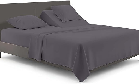 SGI bedding Adjustable Split Head Flex Top Queen 34" Microfiber Sheet Set – Ultra Soft, Cooling & Deep Pocket 15” Fitted, 4-Piece Breathable & Durable Bedding Set for Split Queen Beds -Dark Gray