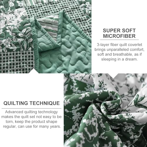 Mybedsoul Green Quilt Set Full Size, Patchwork Floral Bedding Set