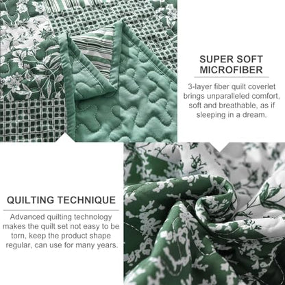 Mybedsoul Green Quilt Set Full Size, Patchwork Floral Bedding Set