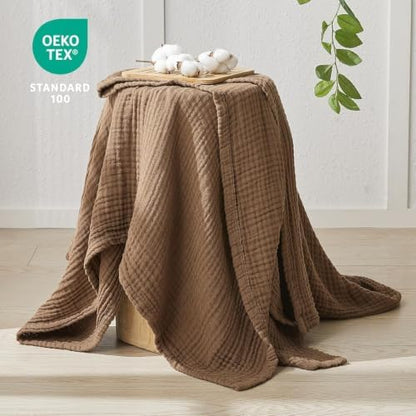 EMME Muslin Blankets for Adults Throw Blanket for Couch Breathable Gauze Soft Lightweight Airy Brown Twin 60" x 80"