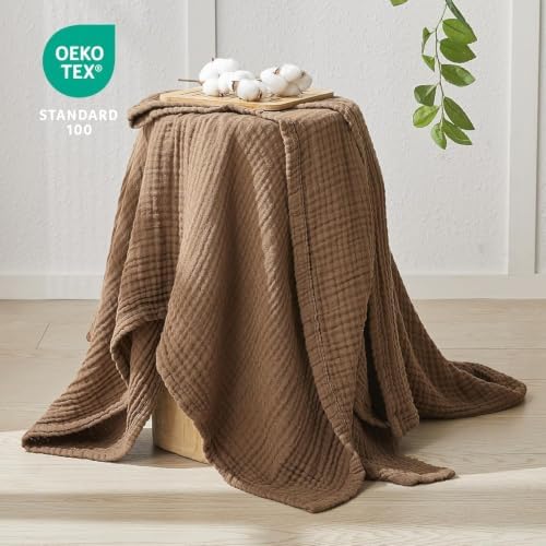 EMME Muslin Blankets for Adults Throw Blanket for Couch Breathable Gauze Soft Lightweight Airy Brown Throw 50" x 60"